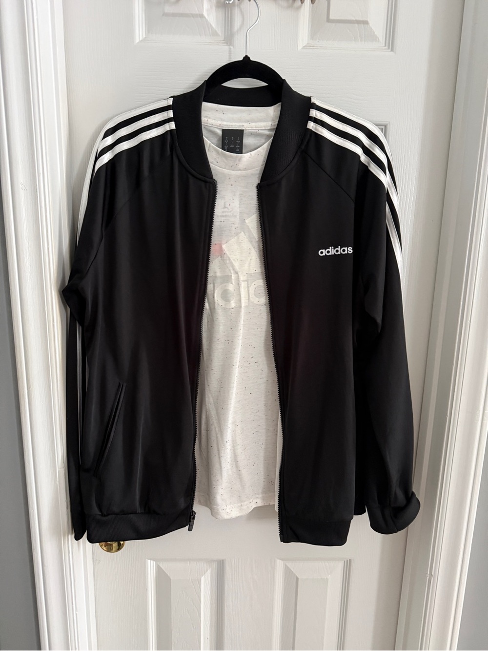 adidas Black Track Jacket  XL with White Stripes and NWT white graphic tshirt L